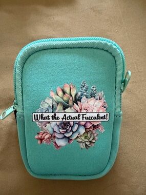 Aqua Succulent Printed Zipper Pouch for water cup